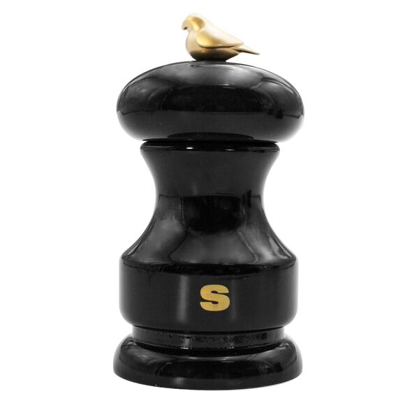 Мельница для соли 11 см, бук лакированный, цвет черный, серия Bird, Bisetti