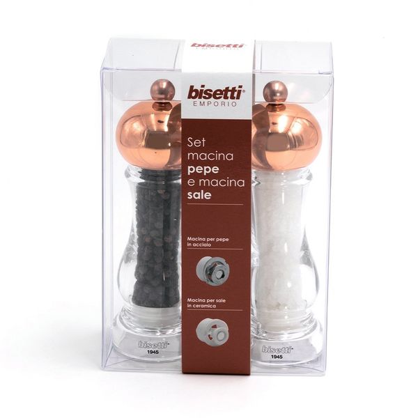 Мельница для соли h 16,5 см, акрил, верхняя часть с медным покрытием, прозрачная, серия CAPRI, Bisetti